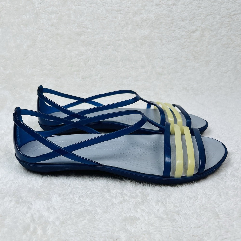 Crocs Isabella Strappy Sandal Womens Size 8 Navy Blue Cream Comfort Jelly Shoes